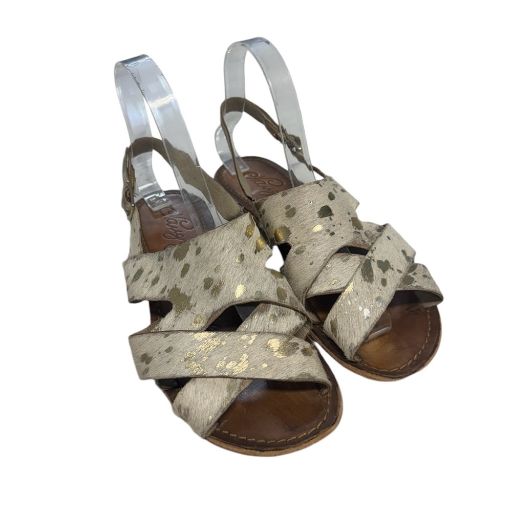 Naughty Monkey Leather Sandals with Pony Hair & Gold Accents Size 6.5